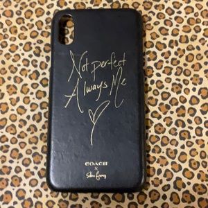 Beautiful brand new Coach black leather with gold writing IPHONE X case w suede.